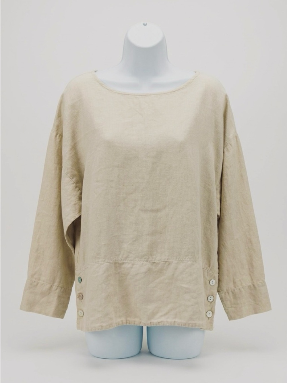Bryn Walker 100% Linen Boxy Blouse Button Lagenlook Top Beige - Relaxed Small